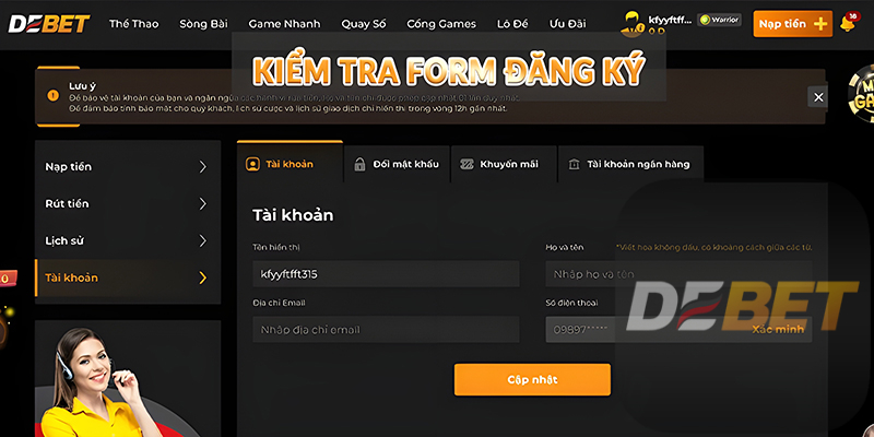 Bật mí cách đăng ký Debet nhanh tại nhà 3 Kiểm tra form đăng ký